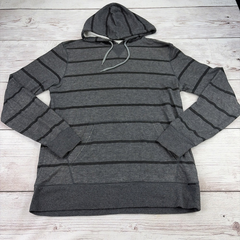 On The Byas Men's Large Black & Gray Striped Hoodie Drawstring Pocket
